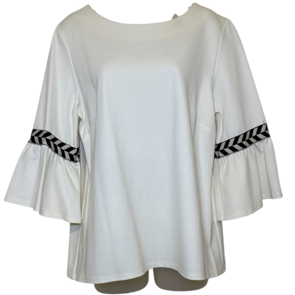 Jude Connally Dixie Creme Top Flutter Sleeves Ponte Knit Size XL